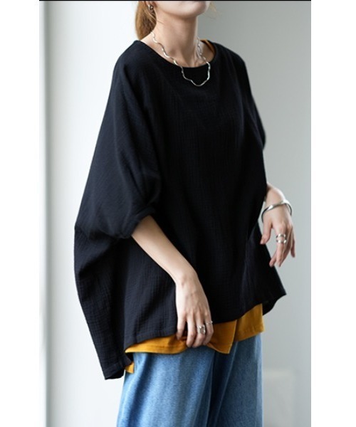 HUG.U(ハグユー)の「ふんわり。ダブルガーゼ Tシャツ(Tシャツ/カットソー・レディース・モカ/ブルー/ブラック/パープル/ホワイト・FREE)」の16枚目の写真