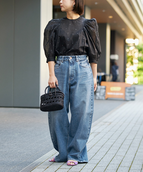 新品　IENA LA BOUCLE コットンオーガンザエンブロイダリーブラウス IENA LA BOUCLE コットンオーガンザエンブロイダリーパフィー