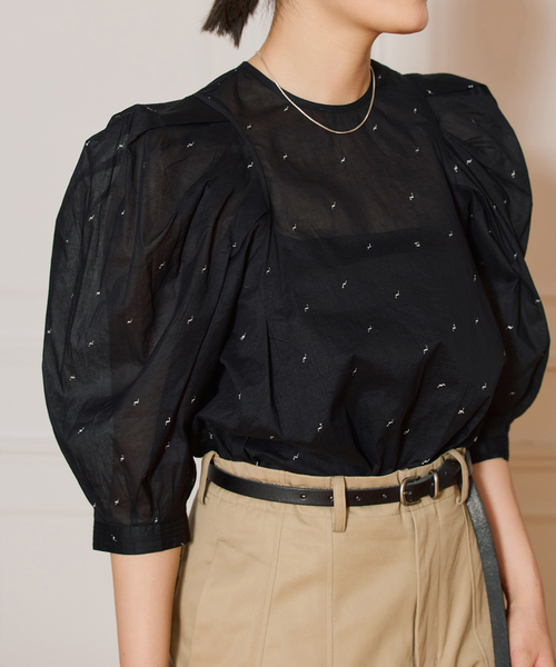 IENA LA BOUCLE コットンオーガンザエンブロイダリーパフィー