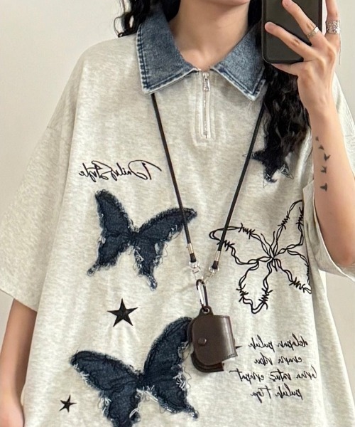 セール】蝶刺繍半袖ポロシャツ（Tシャツ/カットソー）｜FreeZone