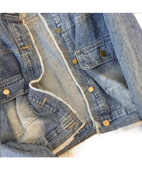 Sakka（サッカ）の「ノーカラーダメージデニムジャケット（デニムジャケット・レディース・インディゴブルー・SMALL/MEDIUM/LARGE）」の3枚目の写真