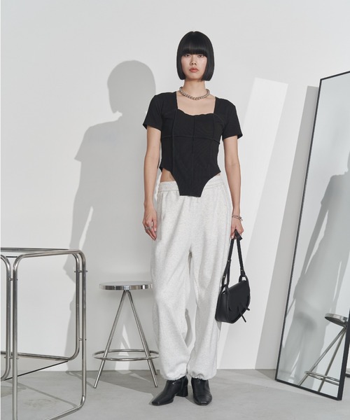 Solace（ソレイス）の「スクエアネックスリムテレコリブTシャツ（Tシャツ/カットソー・レディース・ブラック/ホワイト・FREE）」の8枚目の写真