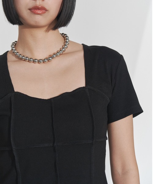 Solace（ソレイス）の「スクエアネックスリムテレコリブTシャツ（Tシャツ/カットソー・レディース・ブラック/ホワイト・FREE）」の5枚目の写真