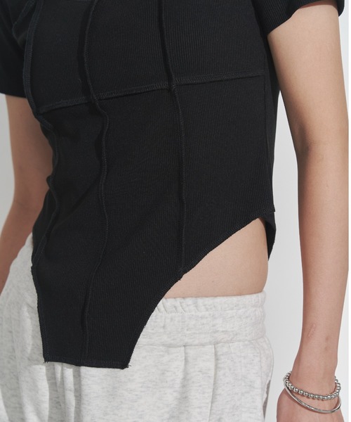 Solace（ソレイス）の「スクエアネックスリムテレコリブTシャツ（Tシャツ/カットソー・レディース・ブラック/ホワイト・FREE）」の6枚目の写真