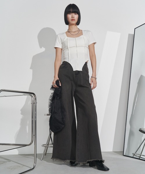 Solace（ソレイス）の「スクエアネックスリムテレコリブTシャツ（Tシャツ/カットソー・レディース・ブラック/ホワイト・FREE）」の14枚目の写真