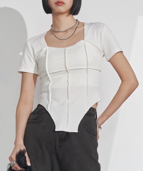 Solace（ソレイス）の「スクエアネックスリムテレコリブTシャツ（Tシャツ/カットソー・レディース・ブラック/ホワイト・FREE）」の9枚目の写真