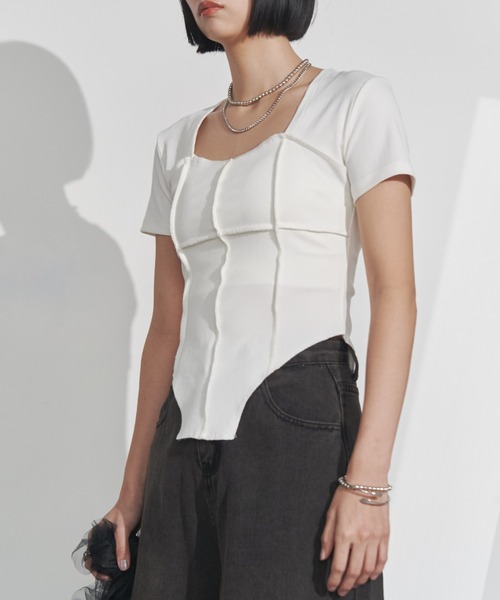 Solace（ソレイス）の「スクエアネックスリムテレコリブTシャツ（Tシャツ/カットソー・レディース・ブラック/ホワイト・FREE）」の10枚目の写真