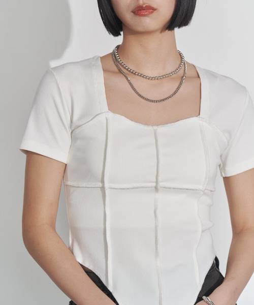 Solace（ソレイス）の「スクエアネックスリムテレコリブTシャツ（Tシャツ/カットソー・レディース・ブラック/ホワイト・FREE）」の12枚目の写真