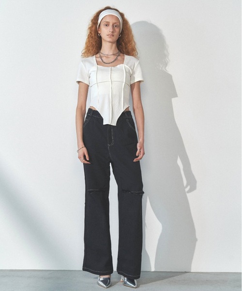 Solace（ソレイス）の「スクエアネックスリムテレコリブTシャツ（Tシャツ/カットソー・レディース・ブラック/ホワイト・FREE）」の20枚目の写真