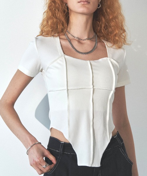 Solace（ソレイス）の「スクエアネックスリムテレコリブTシャツ（Tシャツ/カットソー・レディース・ブラック/ホワイト・FREE）」の16枚目の写真