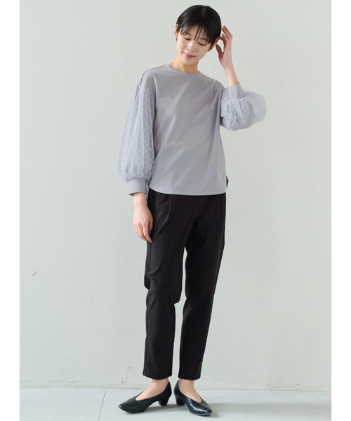 IEDIT(イディット)の「IEDIT 袖チュール重ねのカットソージョーゼットトップス(その他トップス・レディース・ホワイト/グレー・M/L/LL/3L/S)」の3枚目の写真