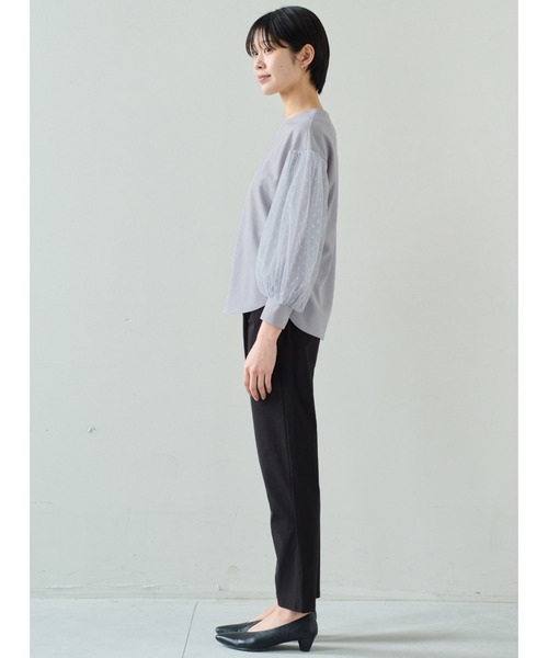 IEDIT(イディット)の「IEDIT 袖チュール重ねのカットソージョーゼットトップス(その他トップス・レディース・ホワイト/グレー・M/L/LL/3L/S)」の4枚目の写真