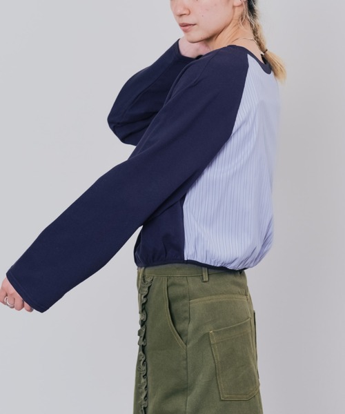 DOLLUPOOPS（ドールアップウップス）の「バックストライプトップス（Tシャツ/カットソー・レディース・アイボリー/ホワイト/ネイビー・38）」の3枚目の写真