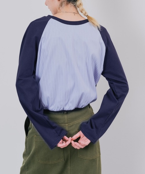 DOLLUPOOPS（ドールアップウップス）の「バックストライプトップス（Tシャツ/カットソー・レディース・アイボリー/ホワイト/ネイビー・38）」の17枚目の写真