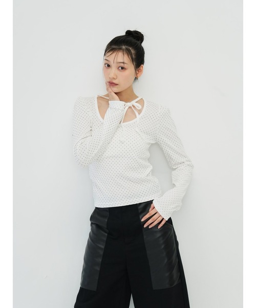 セール】オーバルネック ドット トップス カットソー（Tシャツ