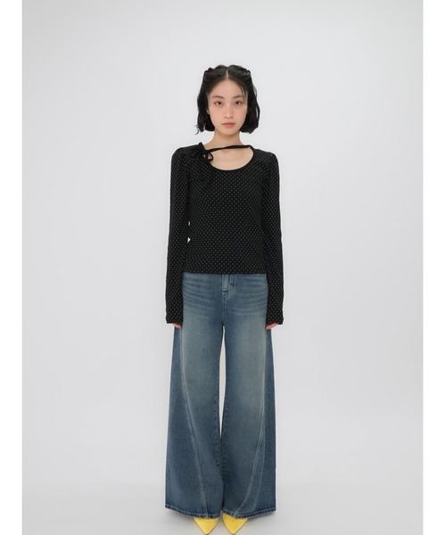 Nala ♡トップス 新品 セール】オーバルネック ドット トップス カットソー（Tシャツ