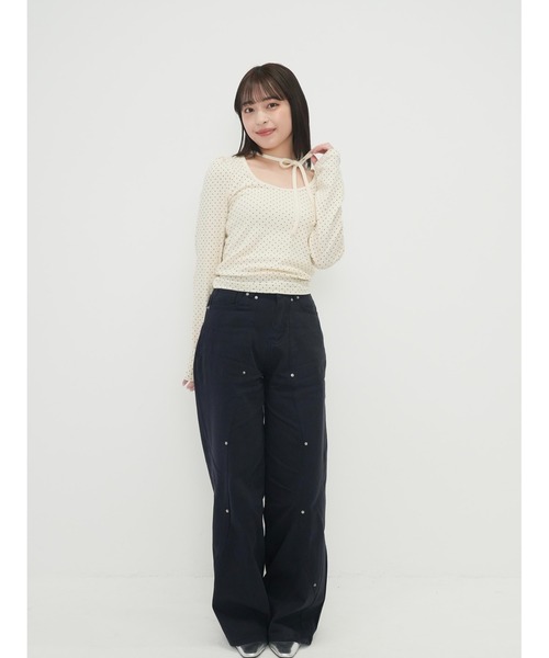 本日限定価格❗❗パシオーネトップス セール】オーバルネック ドット トップス カットソー（Tシャツ