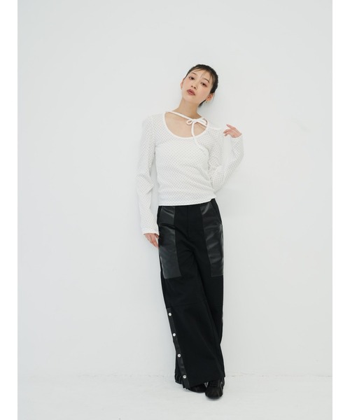 セール】オーバルネック ドット トップス カットソー（Tシャツ