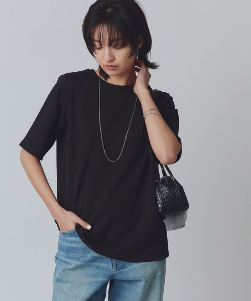 RASW（ラス）の「[RASW]コーマコットン五分袖Tシャツ（Tシャツ/カットソー・レディース・オフホワイト/ブラック・M/L/LL）」の2枚目の写真