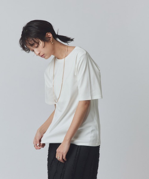 RASW（ラス）の「[RASW]コーマコットン五分袖Tシャツ（Tシャツ/カットソー・レディース・オフホワイト/ブラック・M/L/LL）」の8枚目の写真