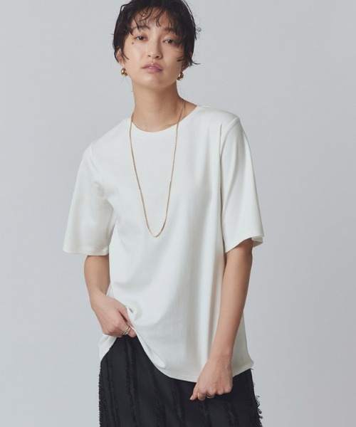 RASW（ラス）の「[RASW]コーマコットン五分袖Tシャツ（Tシャツ/カットソー・レディース・オフホワイト/ブラック・M/L/LL）」の21枚目の写真