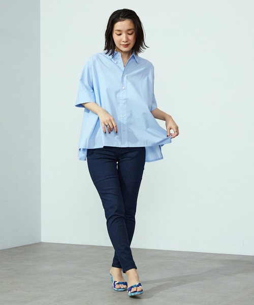 ブラウス シャツ Lee/リー「直営店・EC別注」ボクシーハーフスリーブシャツ/体型カバー レディース セール】Lee/リー【直営店・EC別注】ボクシーハーフスリーブ