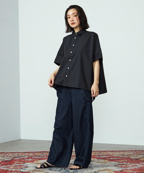 ブラウス シャツ Lee/リー「直営店・EC別注」ボクシーハーフスリーブシャツ/体型カバー レディース セール】Lee/リー【直営店・EC別注】ボクシーハーフスリーブ