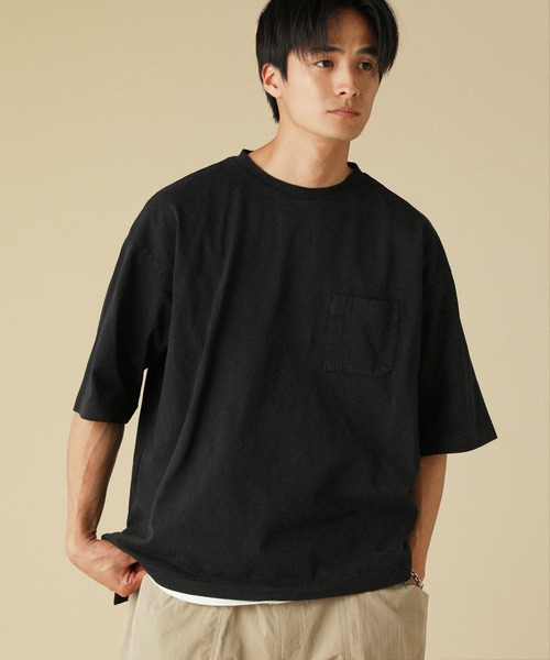 VERON(ヴァロン)の「ピグメント米綿(USAコットン)天竺グラスポケット付きクルーネック半袖ボクシーTシャツ(Tシャツ/カットソー・メンズ・スミクロ/ブラック/オリーブ/グレー・L/M)」の13枚目の写真