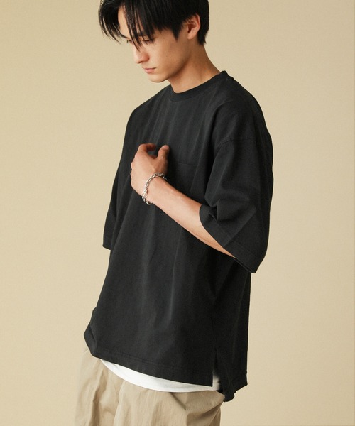 VERON(ヴァロン)の「ピグメント米綿(USAコットン)天竺グラスポケット付きクルーネック半袖ボクシーTシャツ(Tシャツ/カットソー・メンズ・スミクロ/ブラック/オリーブ/グレー・L/M)」の14枚目の写真