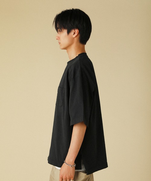 VERON(ヴァロン)の「ピグメント米綿(USAコットン)天竺グラスポケット付きクルーネック半袖ボクシーTシャツ(Tシャツ/カットソー・メンズ・スミクロ/ブラック/オリーブ/グレー・L/M)」の5枚目の写真