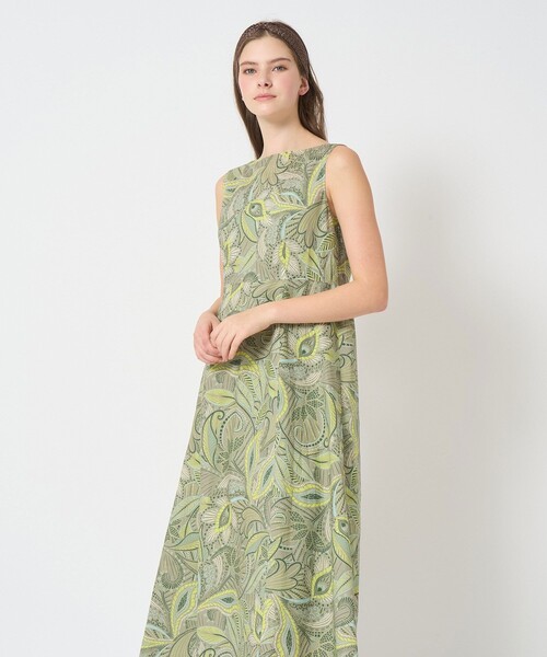 セール】リーフプリントボートネック ワンピース（ワンピース