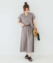《手洗い可能》リネンライクフロントポケットワンピース