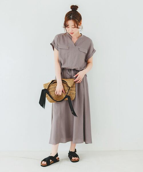 le.coeur blanc(ルクールブラン)の「《手洗い可能》リネンライクフロントポケットワンピース(ワンピース・レディース・モカ/ダークグレー・38)」の5枚目の写真