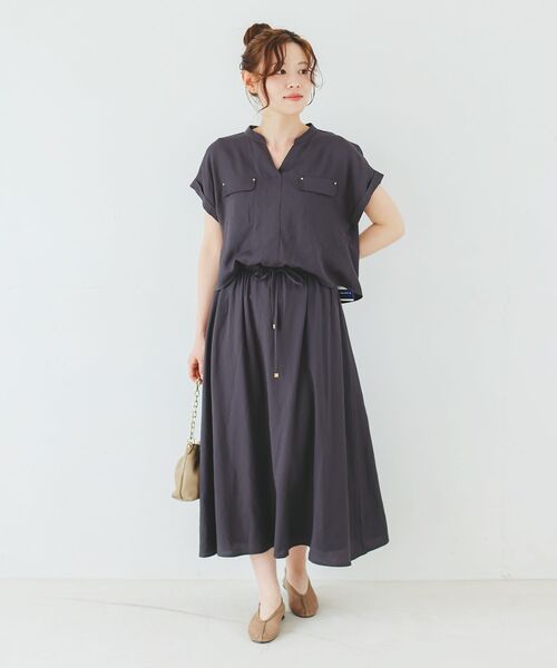 le.coeur blanc(ルクールブラン)の「《手洗い可能》リネンライクフロントポケットワンピース(ワンピース・レディース・モカ/ダークグレー・38)」の13枚目の写真