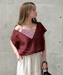 camisole docking sheer tops /ボーダー キャミソール ドッキング シアーショート トップス