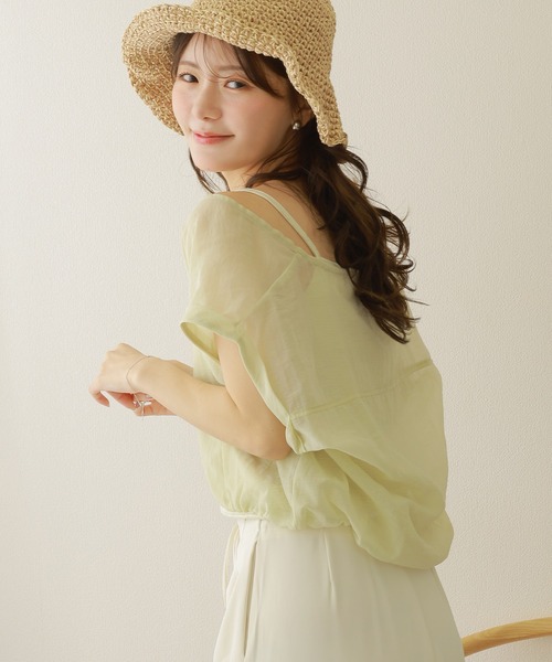 LAULEN（ローレン）の「camisole docking sheer tops /ボーダー キャミソール ドッキング シアーショート トップス（Tシャツ/カットソー・レディース・ブラウン/イエロー/グリーン・FREE）」の19枚目の写真