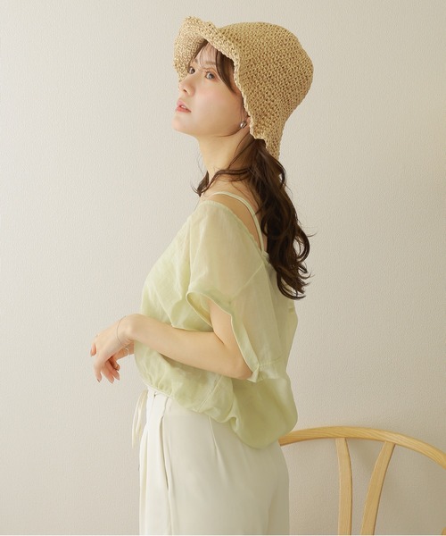 LAULEN（ローレン）の「camisole docking sheer tops /ボーダー キャミソール ドッキング シアーショート トップス（Tシャツ/カットソー・レディース・ブラウン/イエロー/グリーン・FREE）」の17枚目の写真