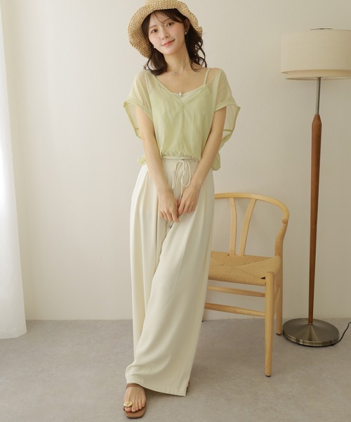 LAULEN（ローレン）の「camisole docking sheer tops /ボーダー キャミソール ドッキング シアーショート トップス（Tシャツ/カットソー・レディース・ブラウン/イエロー/グリーン・FREE）」の15枚目の写真