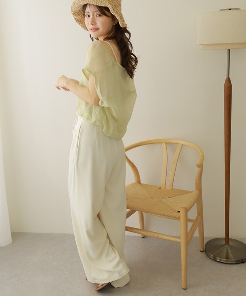 LAULEN（ローレン）の「camisole docking sheer tops /ボーダー キャミソール ドッキング シアーショート トップス（Tシャツ/カットソー・レディース・ブラウン/イエロー/グリーン・FREE）」の14枚目の写真