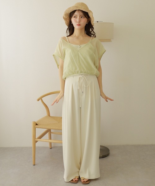 LAULEN（ローレン）の「camisole docking sheer tops /ボーダー キャミソール ドッキング シアーショート トップス（Tシャツ/カットソー・レディース・ブラウン/イエロー/グリーン・FREE）」の13枚目の写真