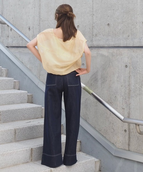 LAULEN（ローレン）の「camisole docking sheer tops /ボーダー キャミソール ドッキング シアーショート トップス（Tシャツ/カットソー・レディース・ブラウン/イエロー/グリーン・FREE）」の5枚目の写真