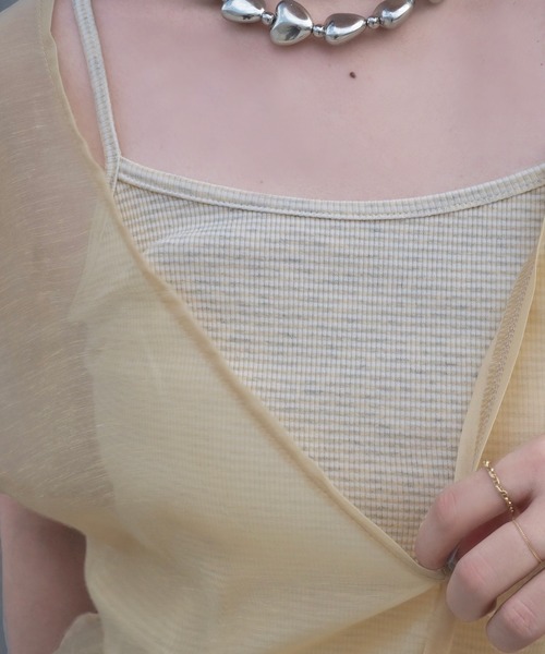 LAULEN（ローレン）の「camisole docking sheer tops /ボーダー キャミソール ドッキング シアーショート トップス（Tシャツ/カットソー・レディース・ブラウン/イエロー/グリーン・FREE）」の4枚目の写真