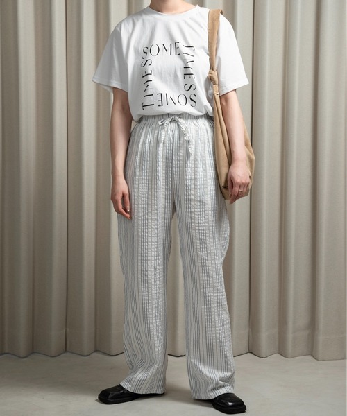 LA LINGE コットン ストレートパンツ ストライプ柄【関税なし】 stripe rafu straight pants / ストライプラフストレートパンツ