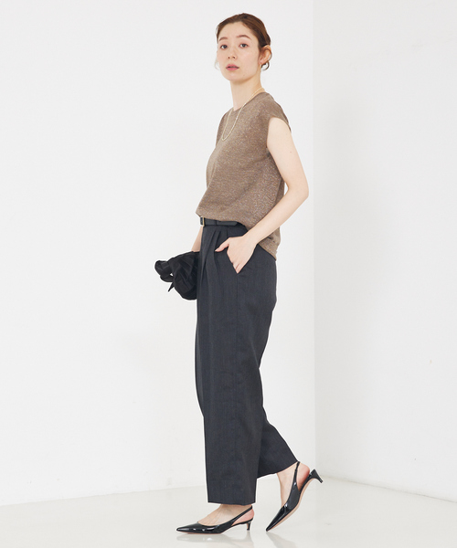 qualite（カリテ）の「【上品なシアー】ラメクルーネックニット/ノースリーブニット/シアー/夏服/オフィスカジュアル/ノースリーブトップス（タンクトップ・レディース・ブラック/シルバー/ゴールド/ブラウン・フリー）」の13枚目の写真