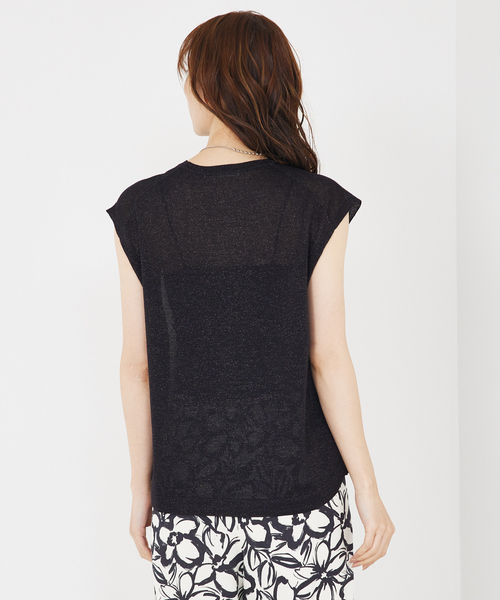 qualite（カリテ）の「【上品なシアー】ラメクルーネックニット/ノースリーブニット/シアー/夏服/オフィスカジュアル/ノースリーブトップス（タンクトップ・レディース・ブラック/シルバー/ゴールド/ブラウン・フリー）」の17枚目の写真