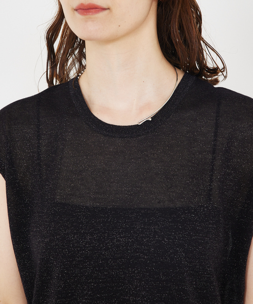 qualite（カリテ）の「【上品なシアー】ラメクルーネックニット/ノースリーブニット/シアー/夏服/オフィスカジュアル/ノースリーブトップス（タンクトップ・レディース・ブラック/シルバー/ゴールド/ブラウン・フリー）」の18枚目の写真