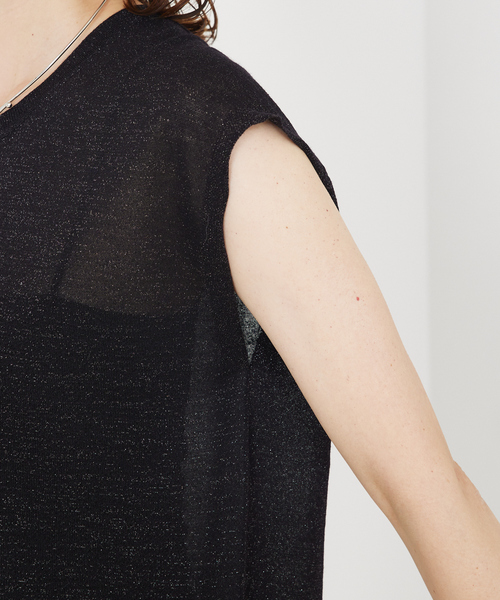 qualite（カリテ）の「【上品なシアー】ラメクルーネックニット/ノースリーブニット/シアー/夏服/オフィスカジュアル/ノースリーブトップス（タンクトップ・レディース・ブラック/シルバー/ゴールド/ブラウン・フリー）」の19枚目の写真