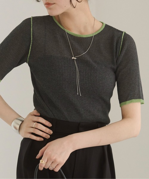 ANGIE（アンジー）の「配色デザイン リブ ニット（ニット/セーター・レディース・アイボリー/杢グレー/ダークグレー・FREE）」の2枚目の写真