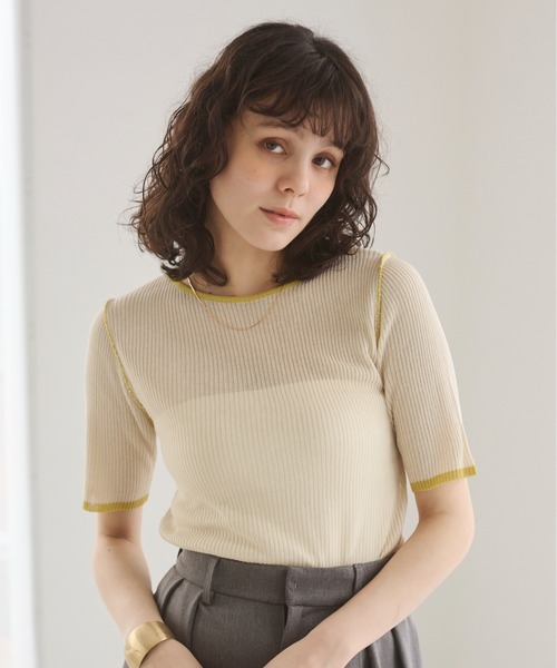 ANGIE（アンジー）の「配色デザイン リブ ニット（ニット/セーター・レディース・アイボリー/杢グレー/ダークグレー・FREE）」の18枚目の写真