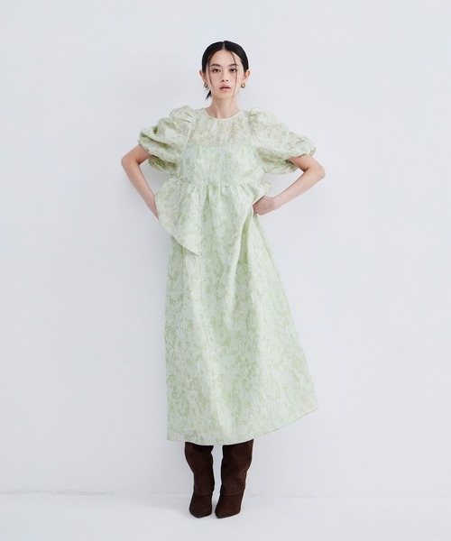 バブルスリーブジャガードドレス / bubble sleeve jacquard dress